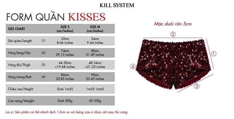  Quần Short siêu ngắn kim tuyến lấp lánh KISSES - KILLSYSTEM 