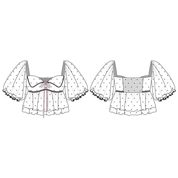  Áo chấm bi tay phồng cột nơ kèm mút ngực NOPEARI - KILLSYSTEM 