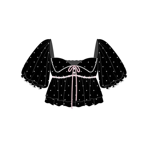  Áo chấm bi tay phồng cột nơ kèm mút ngực NOPEARI - KILLSYSTEM 