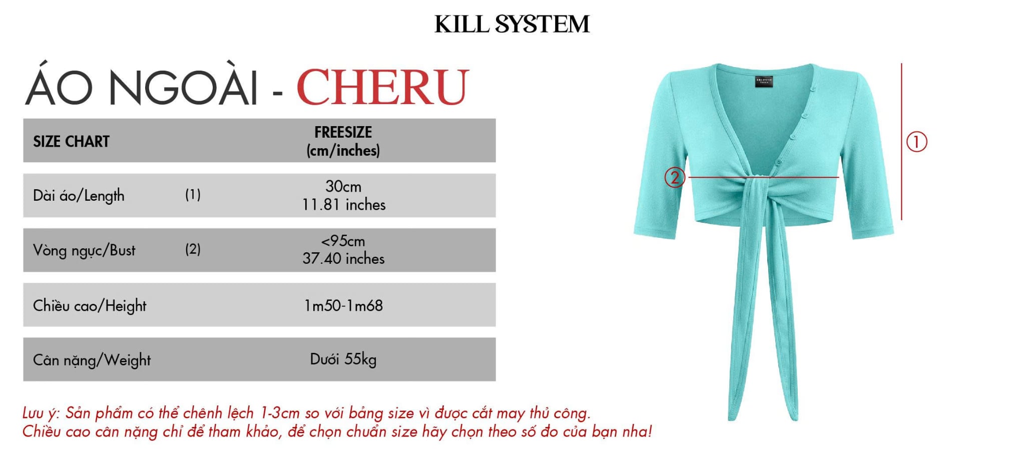  Áo khoác croptop buộc nơ tay lửng CHERU - KILL SYSTEM 