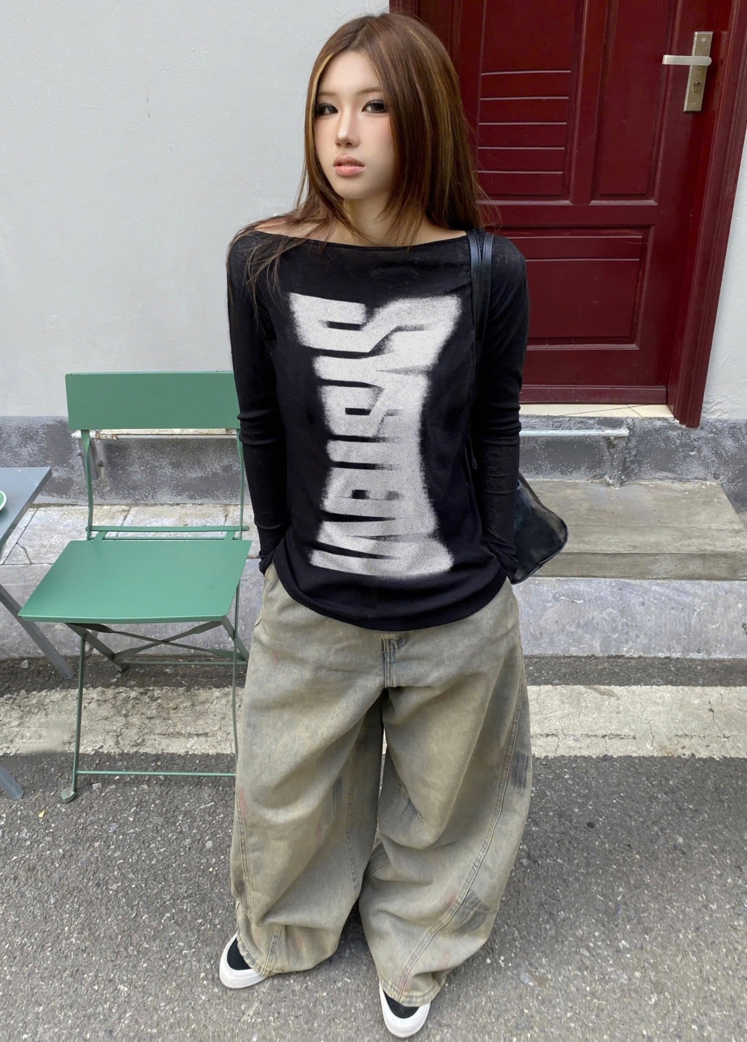  Áo thun tay dài xuyên thấu in hình chữ SKILLED - KILLSYSTEM 