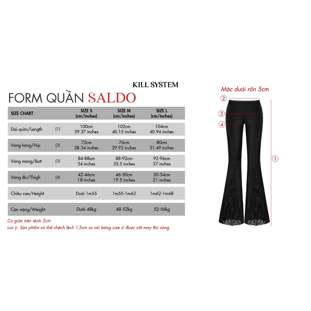  Quần ống loe dài cạp trễ phối ren tôn dáng SALDO - KILLSYSTEM 