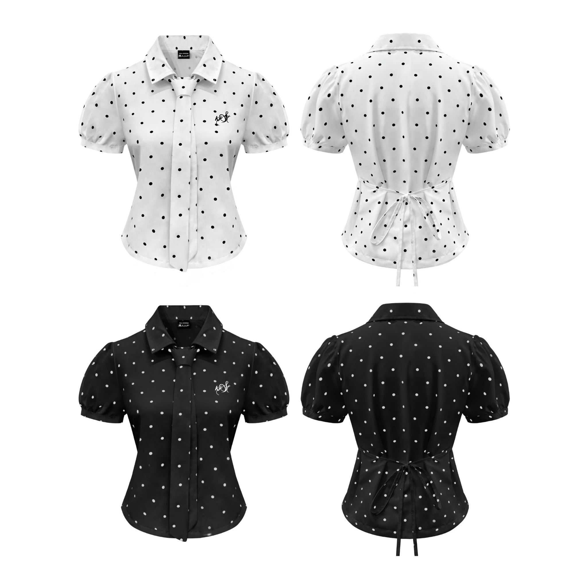  Áo sơ mi chấm bi nữ tay ngắn kèm cà vạt thắt eo JINJIN - KILLSYSTEM 