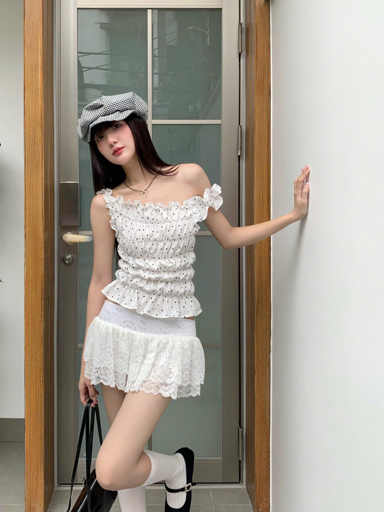  Áo nhúng chấm bi trễ vai tôn dáng MIRA - KILL SYSTEM 