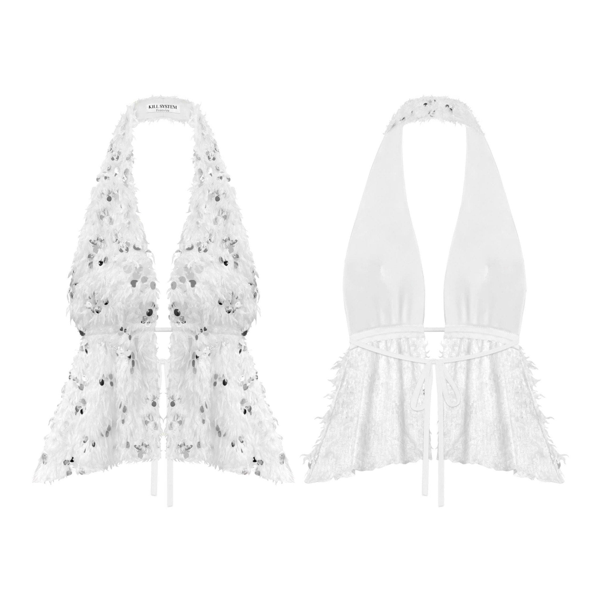  Áo yếm hở lưng cột dây lông vũ đính kim sa HEBE - KILLSYSTEM 