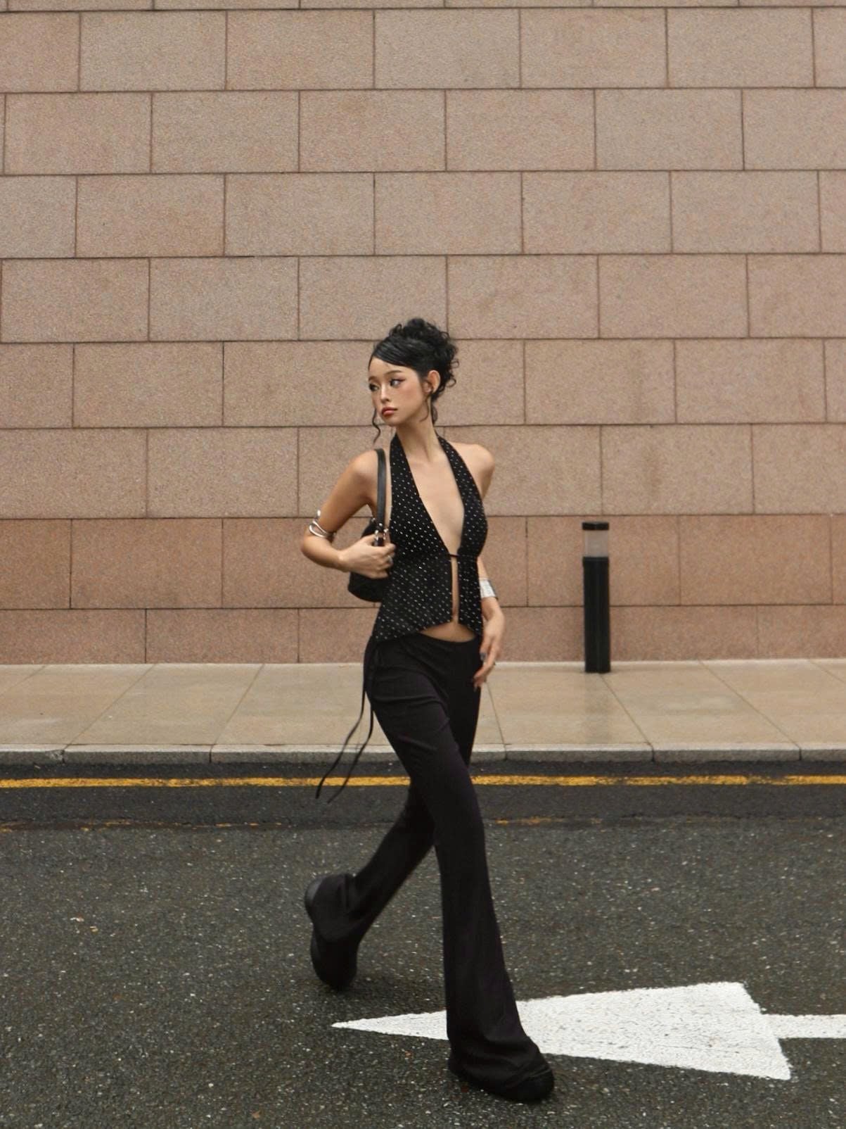  Quần ống loe dài cạp trễ phối dây tôn dáng WANNA - KILLSYSTEM 