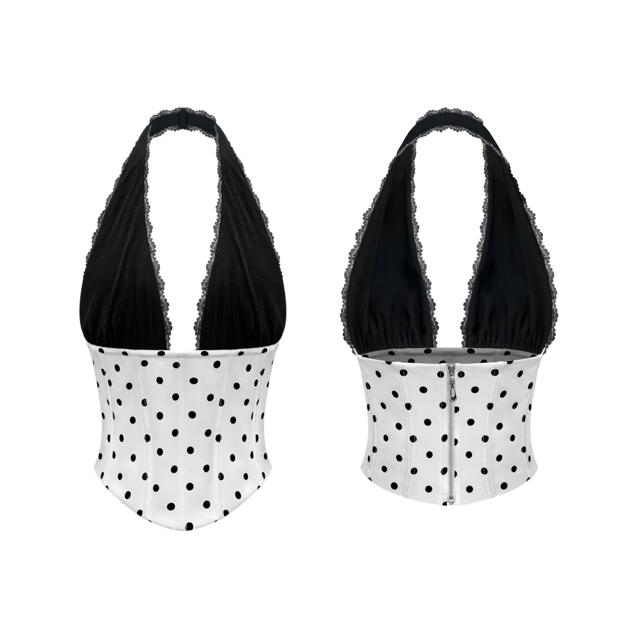  Áo corset chấm bi cổ yếm phối ren sexy tôn dáng HEAMI - KILLSYSTEM 