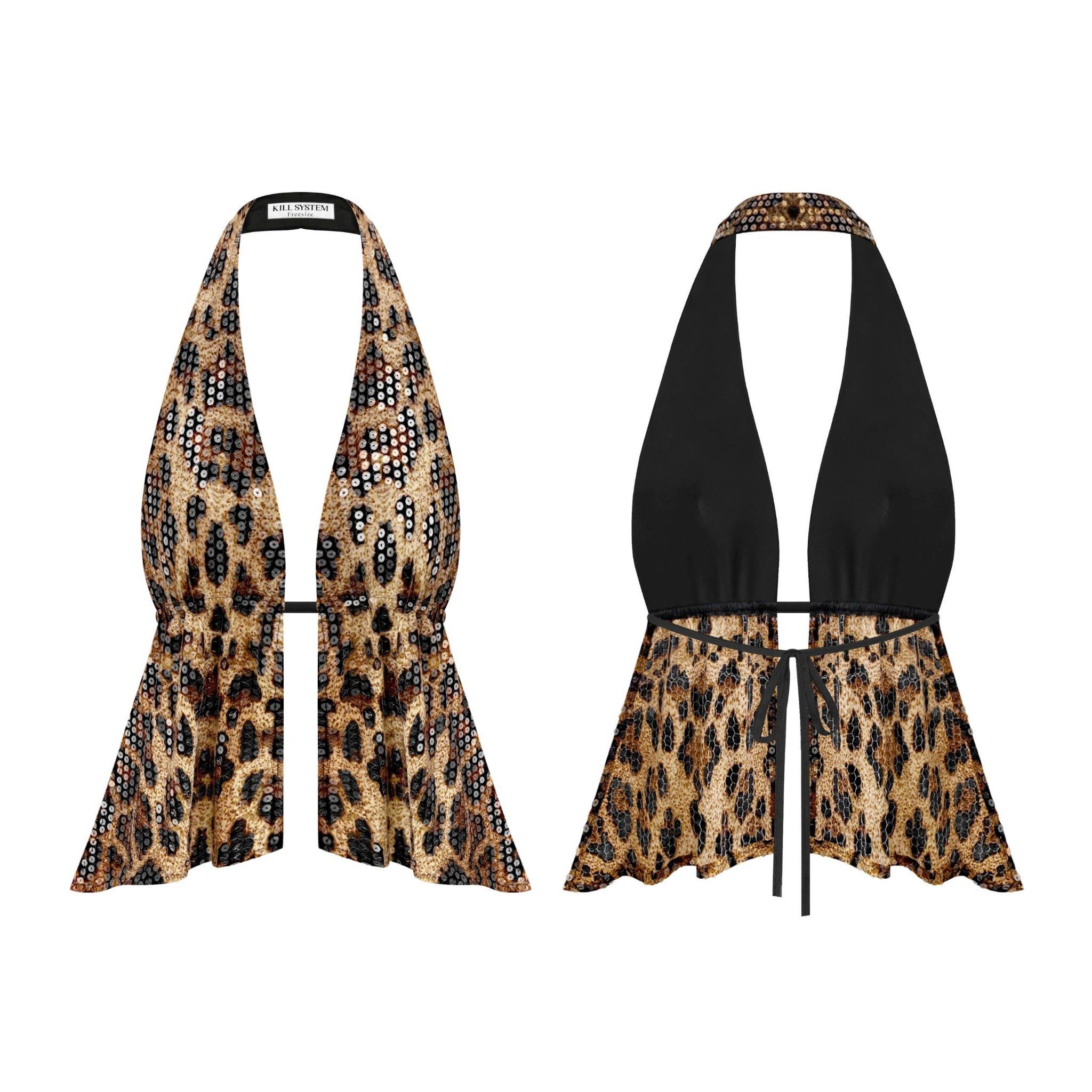  Áo yếm da beo Tyla kim sa lấp lánh hở lưng cột dây sexy Kill System 