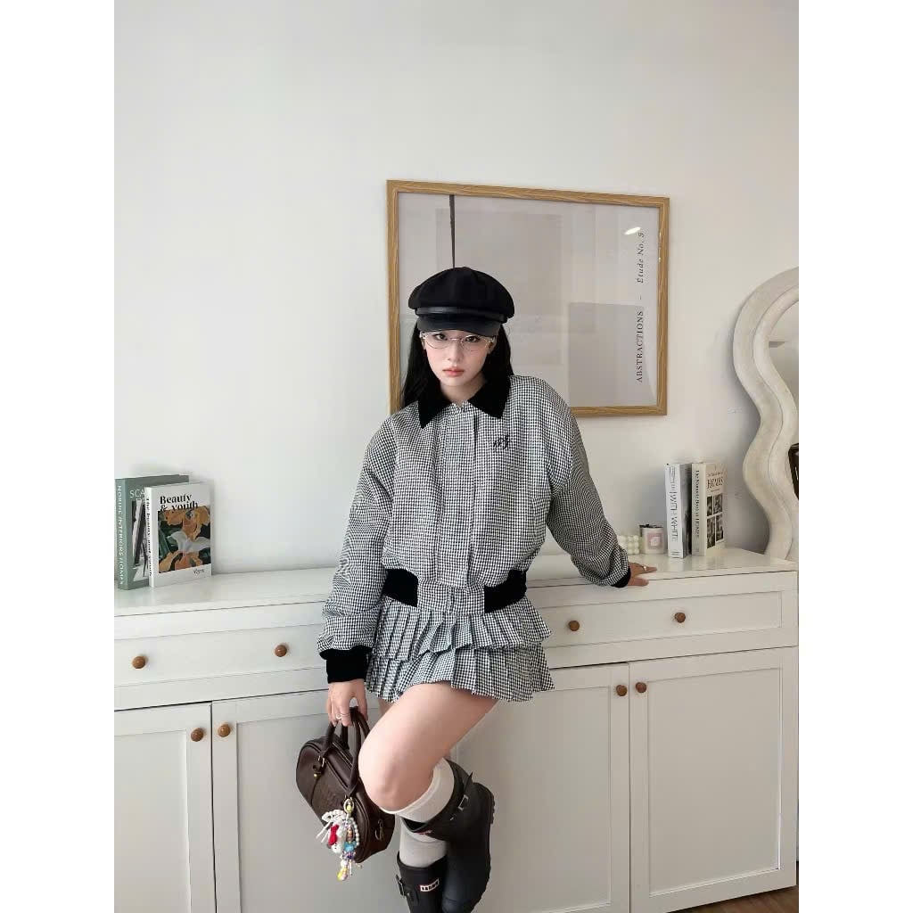  Chân váy xếp ly hai tầng sọc caro KYOMI - KILL SYSTEM 