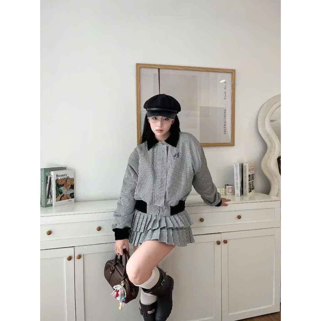  Chân váy xếp ly hai tầng sọc caro KYOMI - KILL SYSTEM 