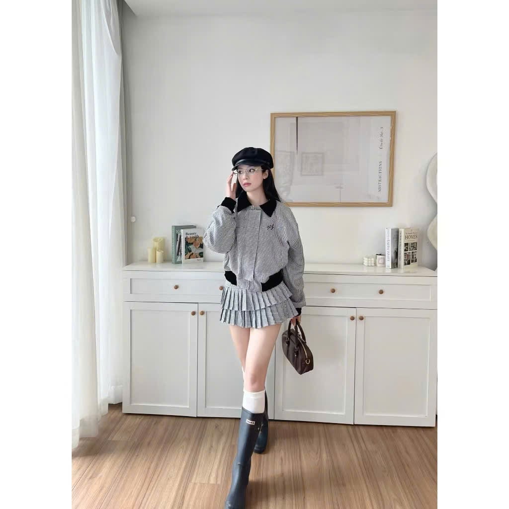  Chân váy xếp ly hai tầng sọc caro KYOMI - KILL SYSTEM 