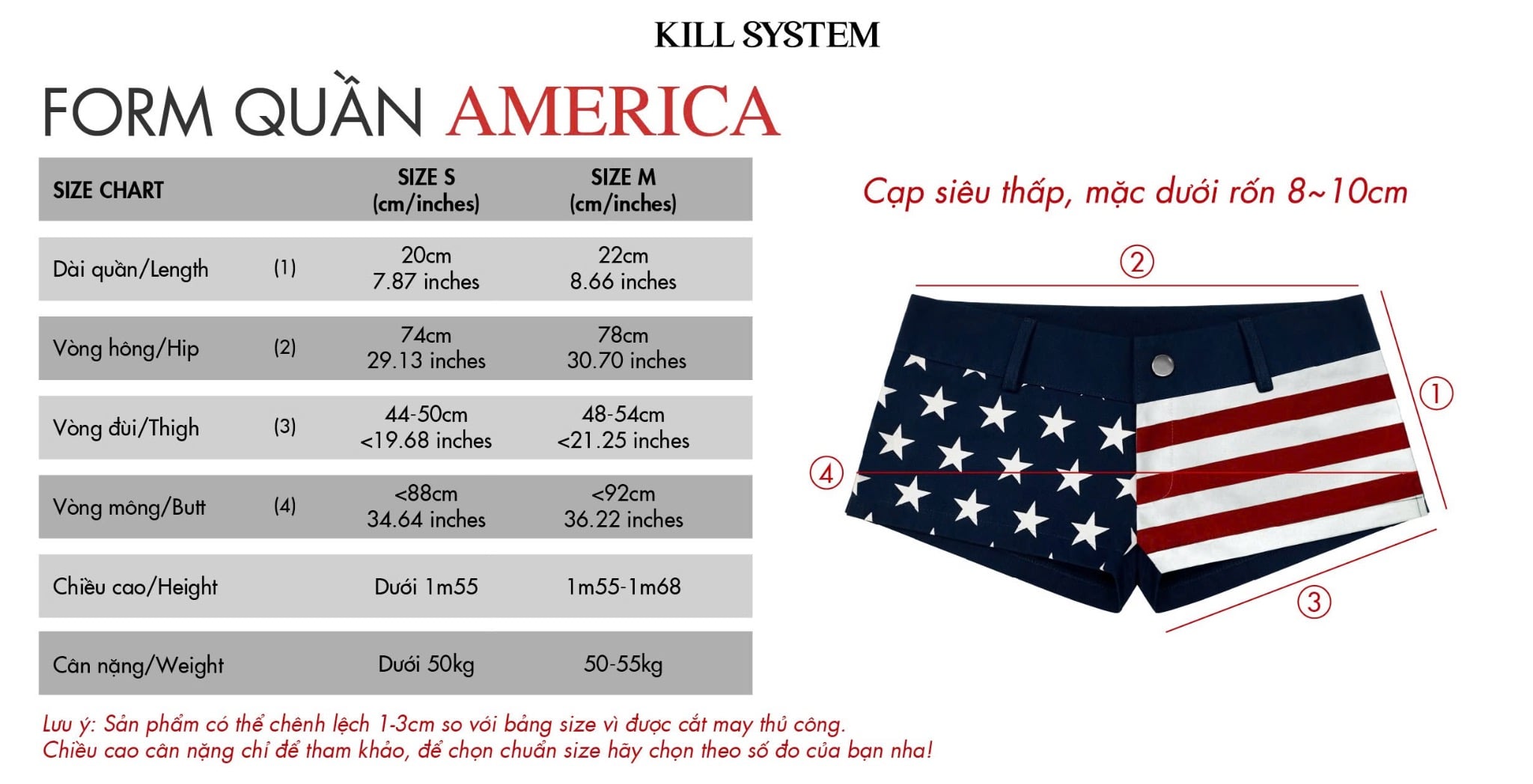  Quần ngắn cạp siêu trễ in cờ Mỹ tôn dáng AMERICA - KILLSYSTEM 