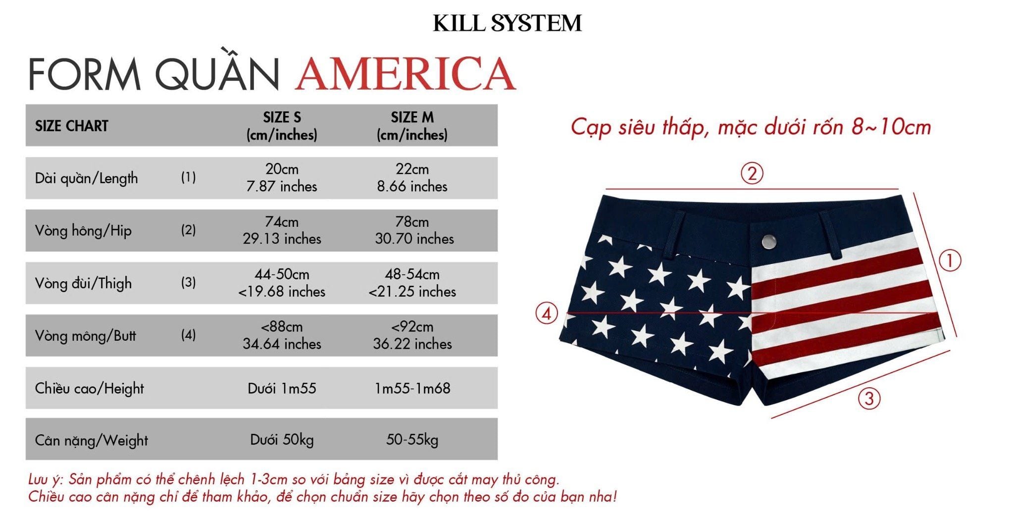  Quần ngắn cạp siêu trễ in cờ Mỹ tôn dáng AMERICA - KILLSYSTEM 