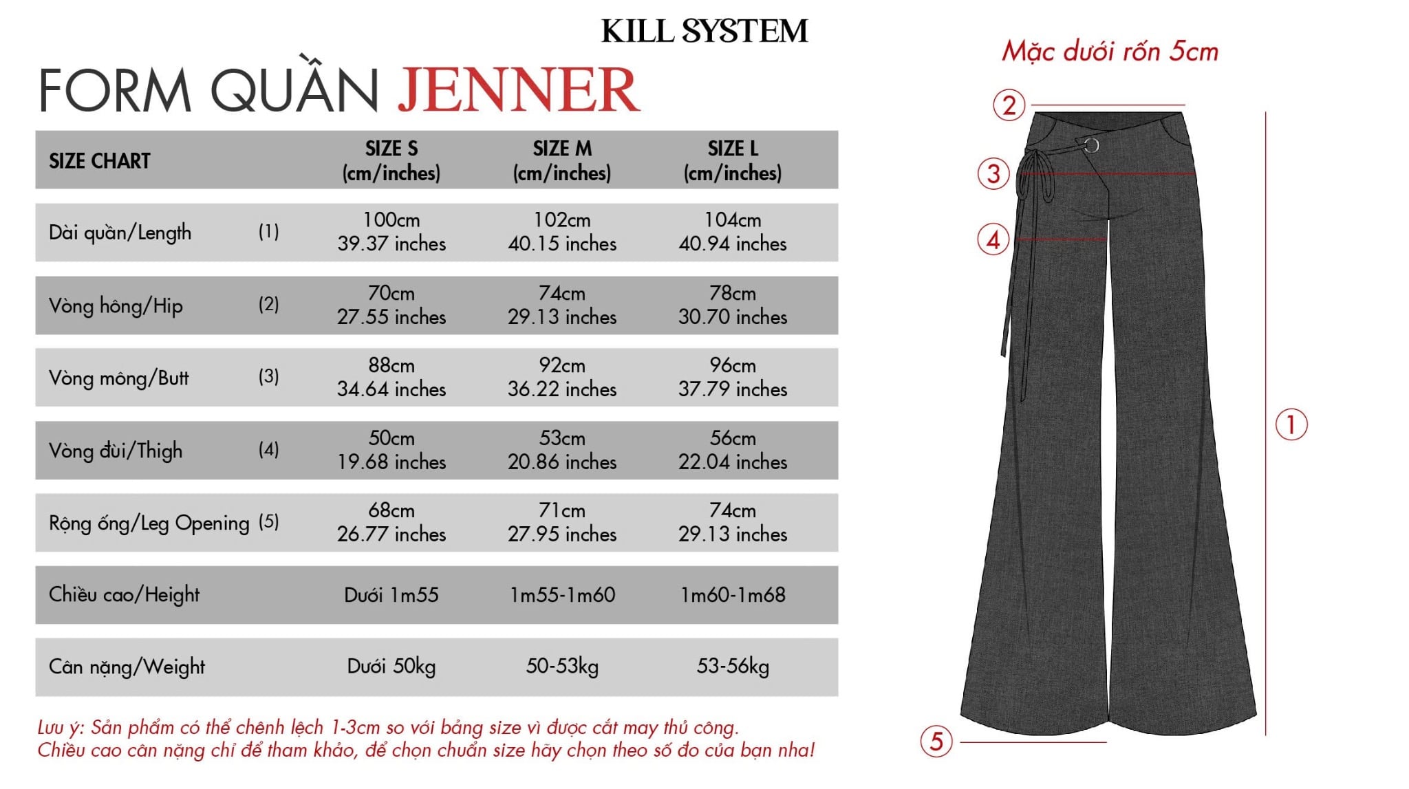 Quần ống loe dài cạp trễ tôn dáng JENNER - KILLSYSTEM 