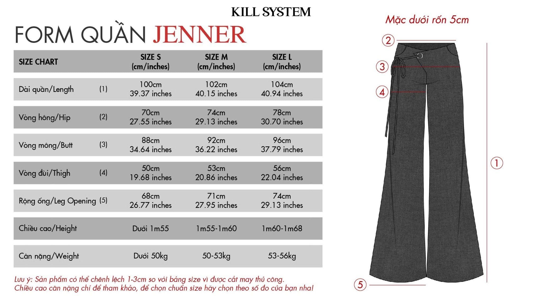  Quần ống loe dài cạp trễ tôn dáng JENNER - KILLSYSTEM 