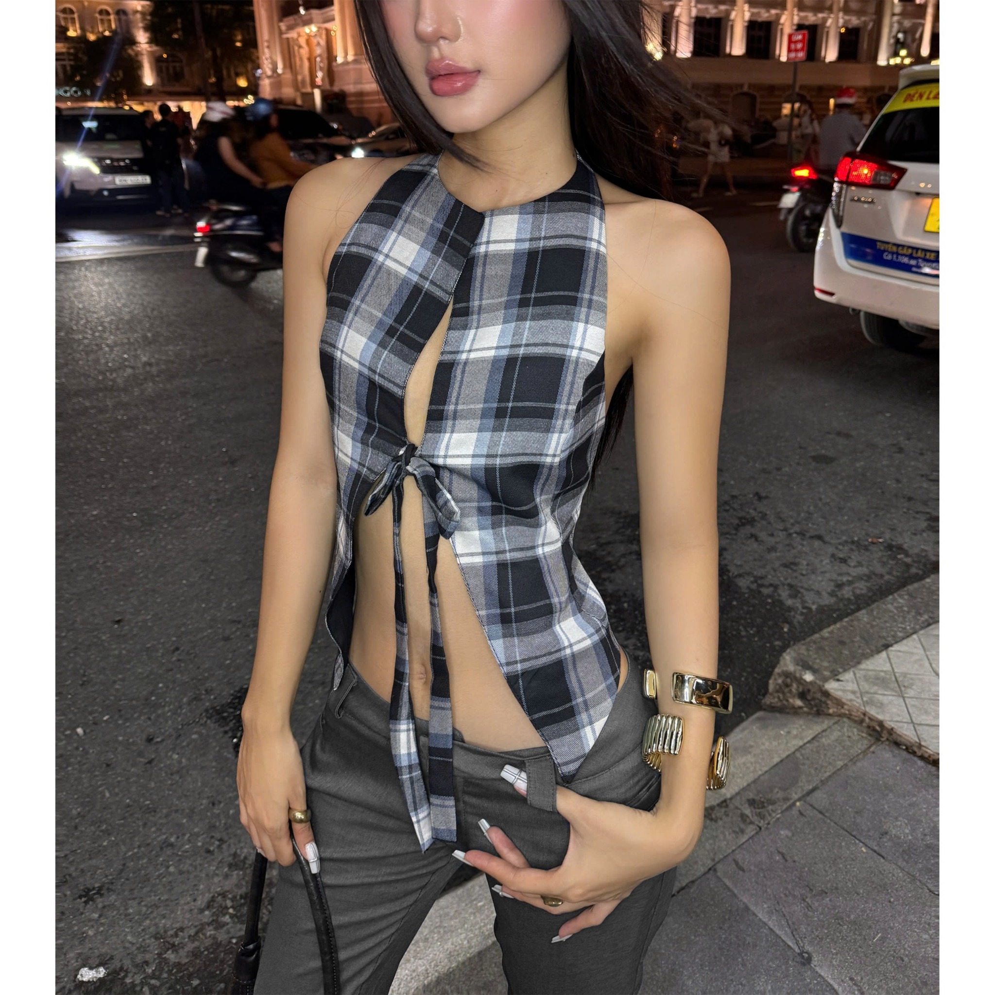  Áo yếm caro cột nơ hở lưng quyến rũ AMELIE - KILLSYSTEM 