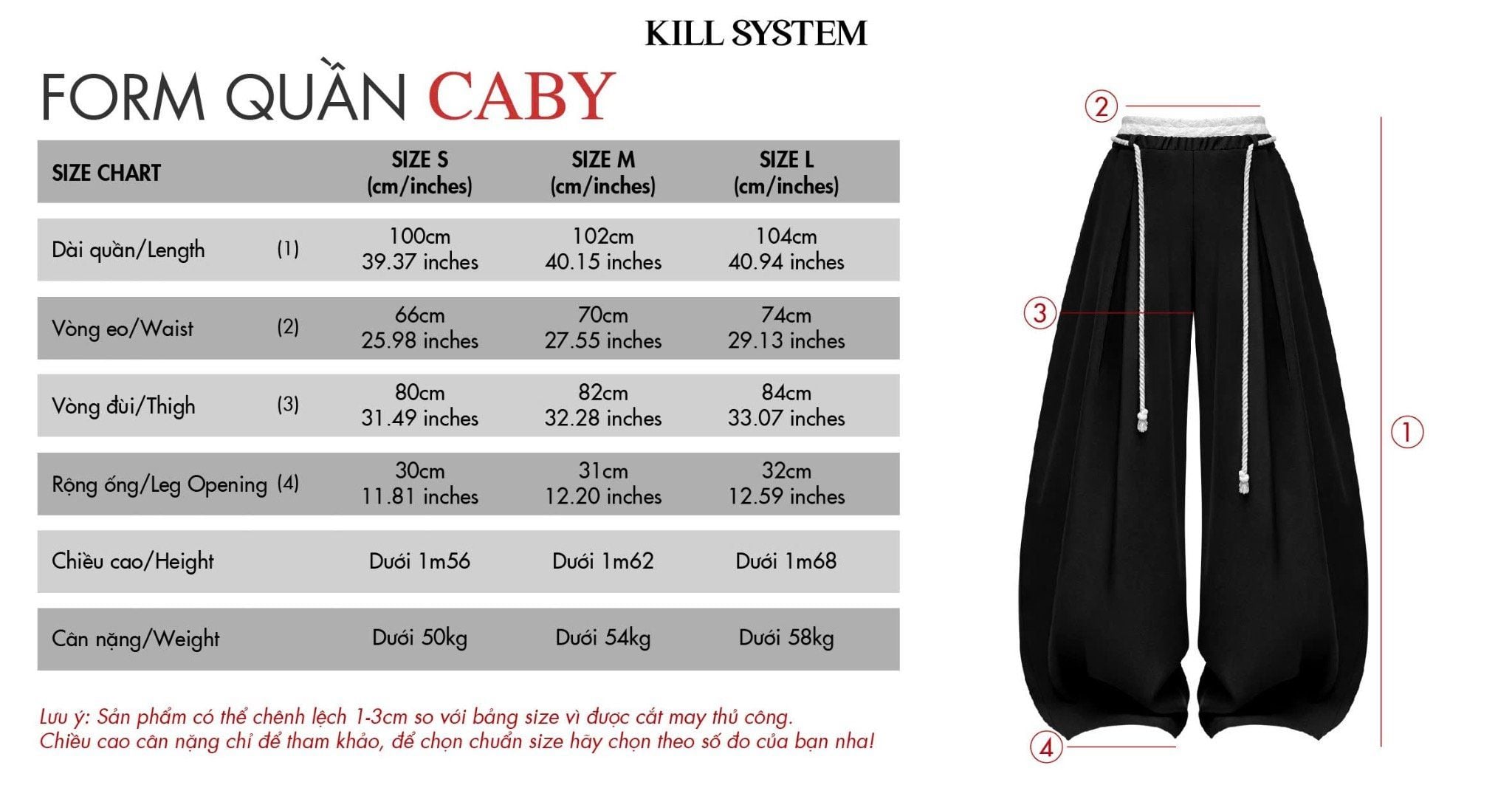  Quần tây ống rộng phối ren kèm dây đeo CABY - KILLSYSTEM 