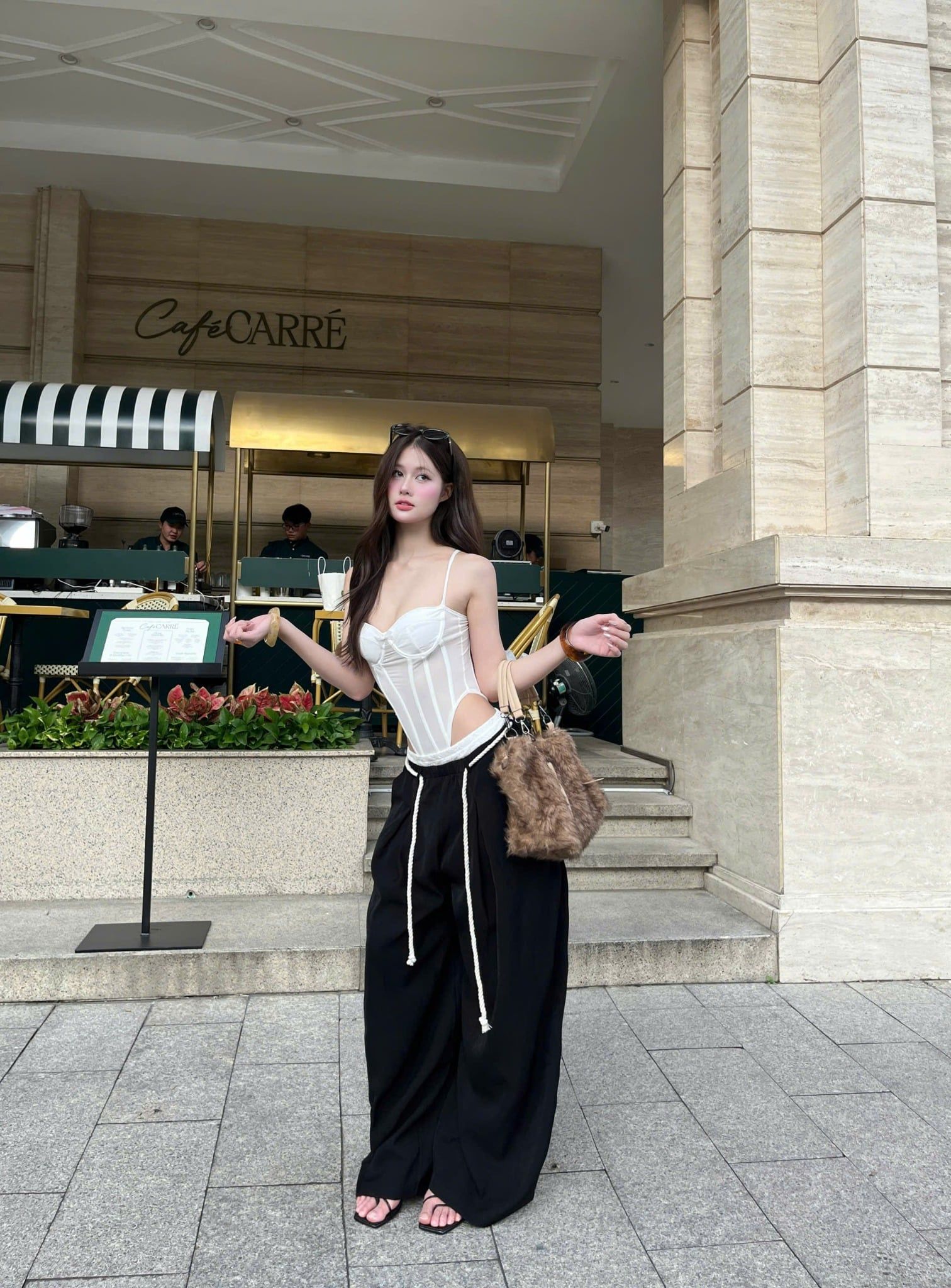  Quần tây ống rộng phối ren kèm dây đeo CABY - KILLSYSTEM 