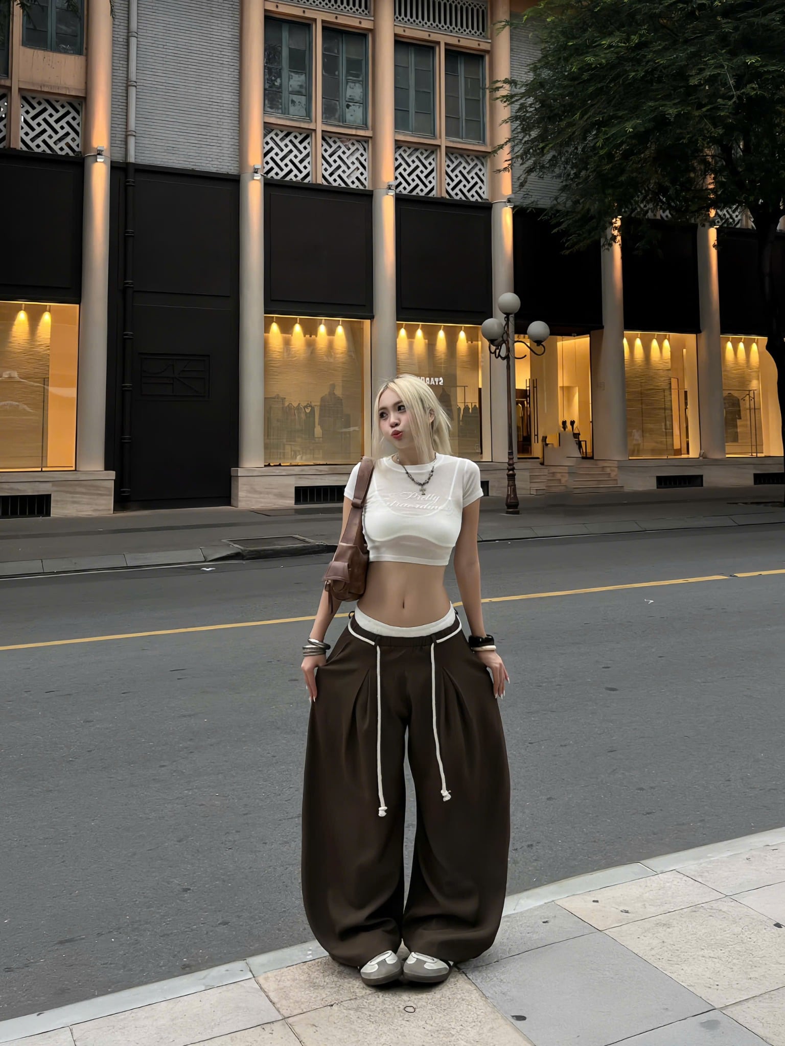  Quần tây ống rộng phối ren kèm dây đeo CABY - KILLSYSTEM 