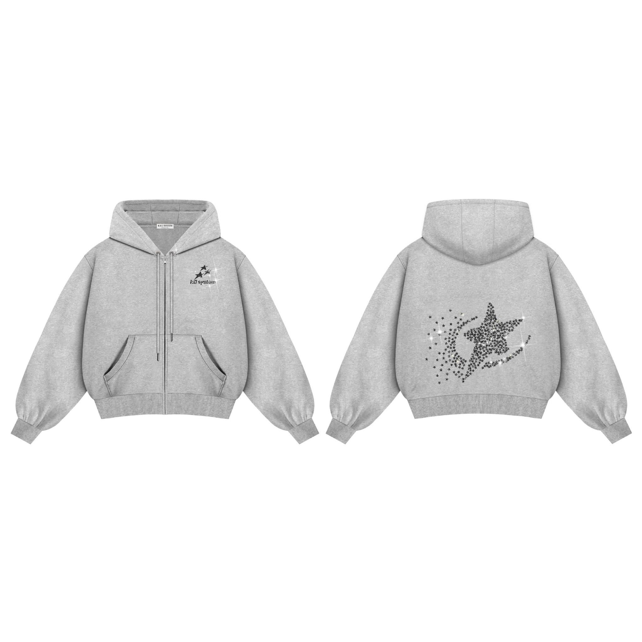  Áo hoodie zip nỉ form boxy in nhũ SUPER STAR - KILLSYSTEM 