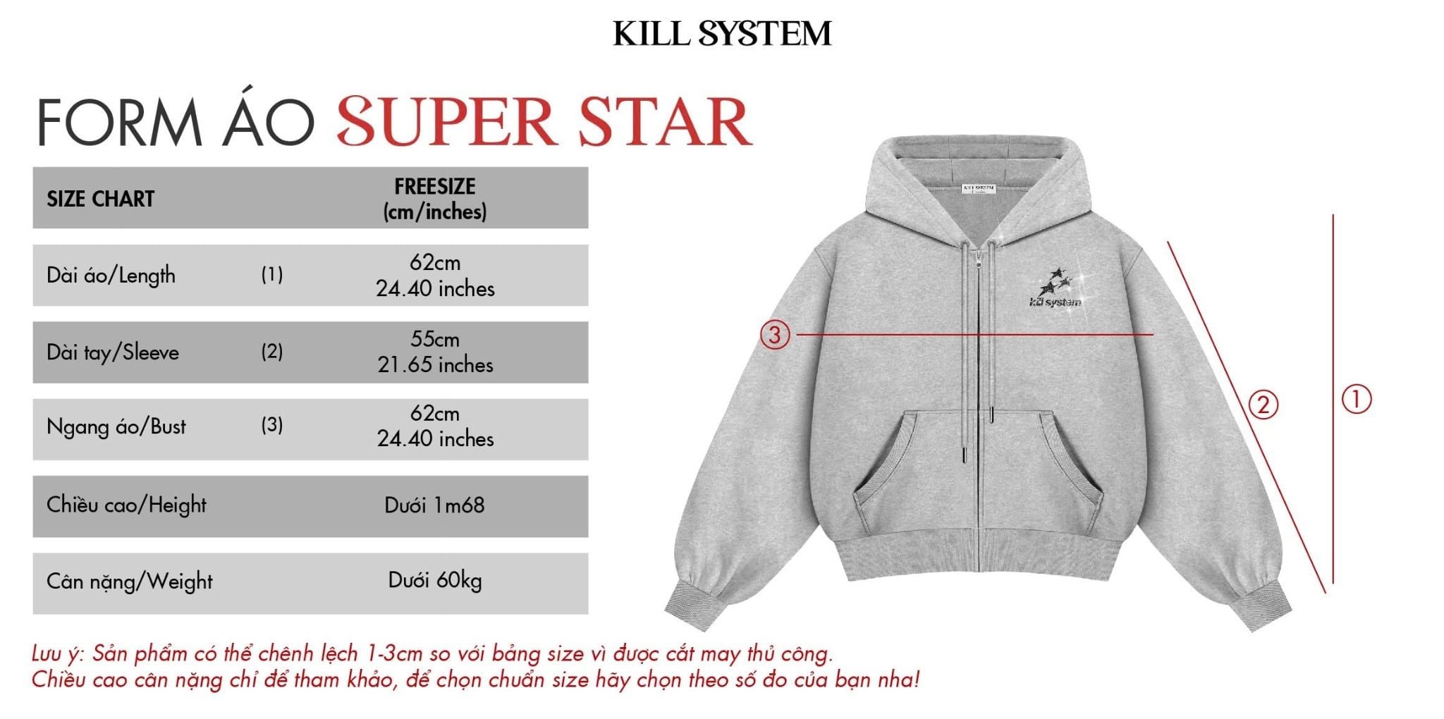  Áo hoodie zip nỉ form boxy in nhũ SUPER STAR - KILLSYSTEM 
