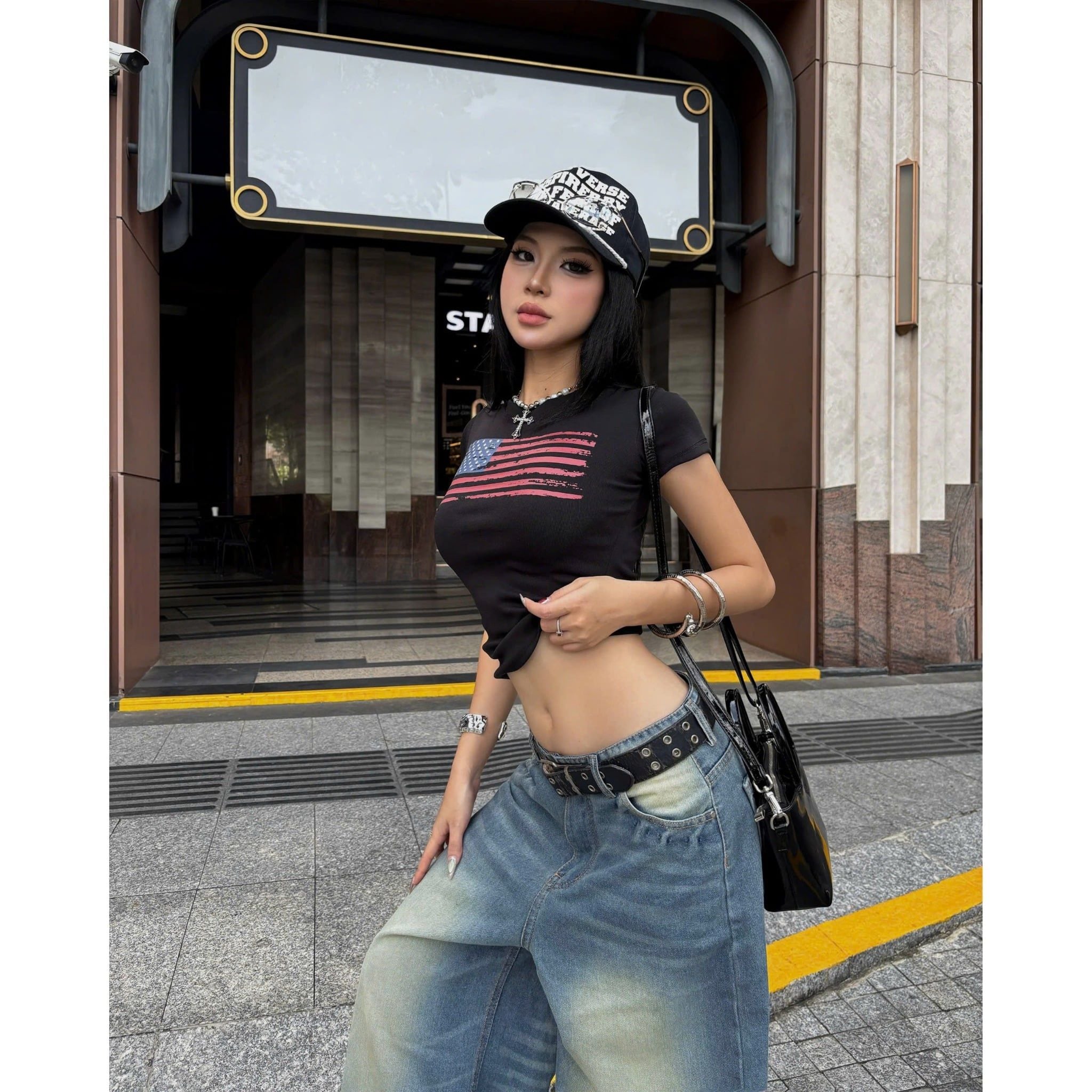  Quần jeans thêu cờ Mỹ ống rộng USA - KILLSYSTEM 