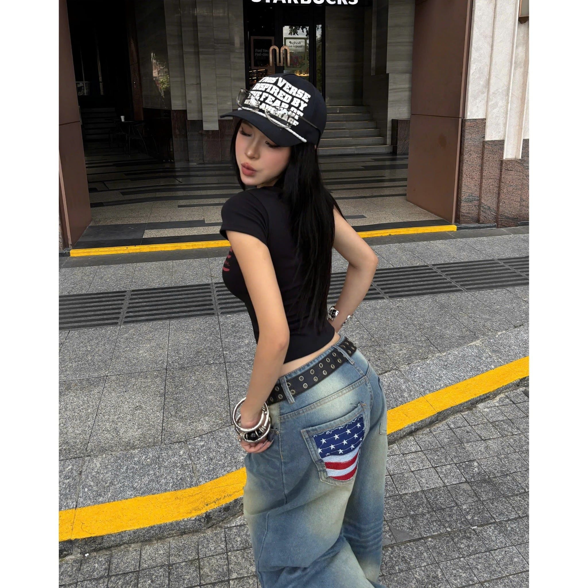  Quần jeans thêu cờ Mỹ ống rộng USA - KILLSYSTEM 