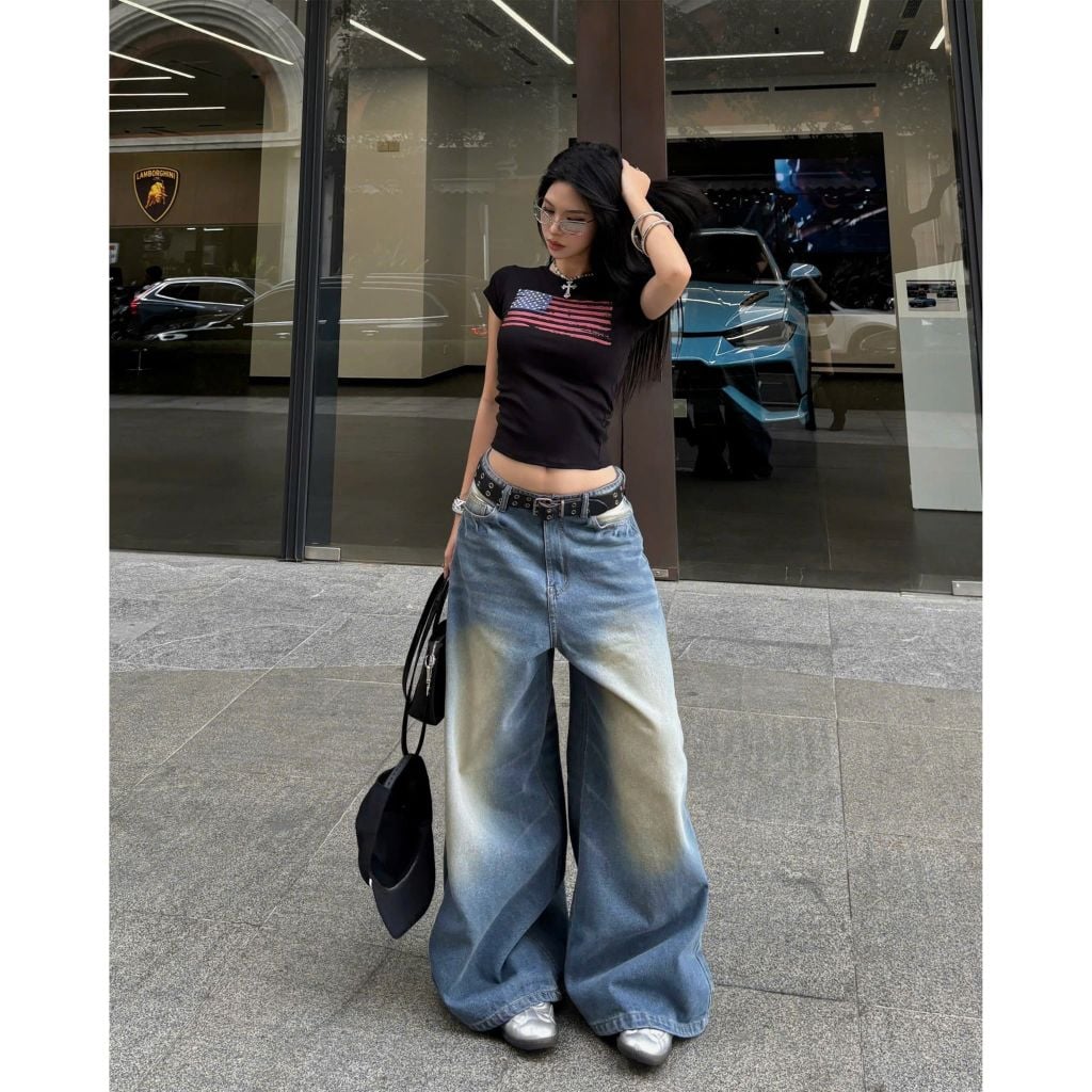  Quần jeans thêu cờ Mỹ ống rộng USA - KILLSYSTEM 