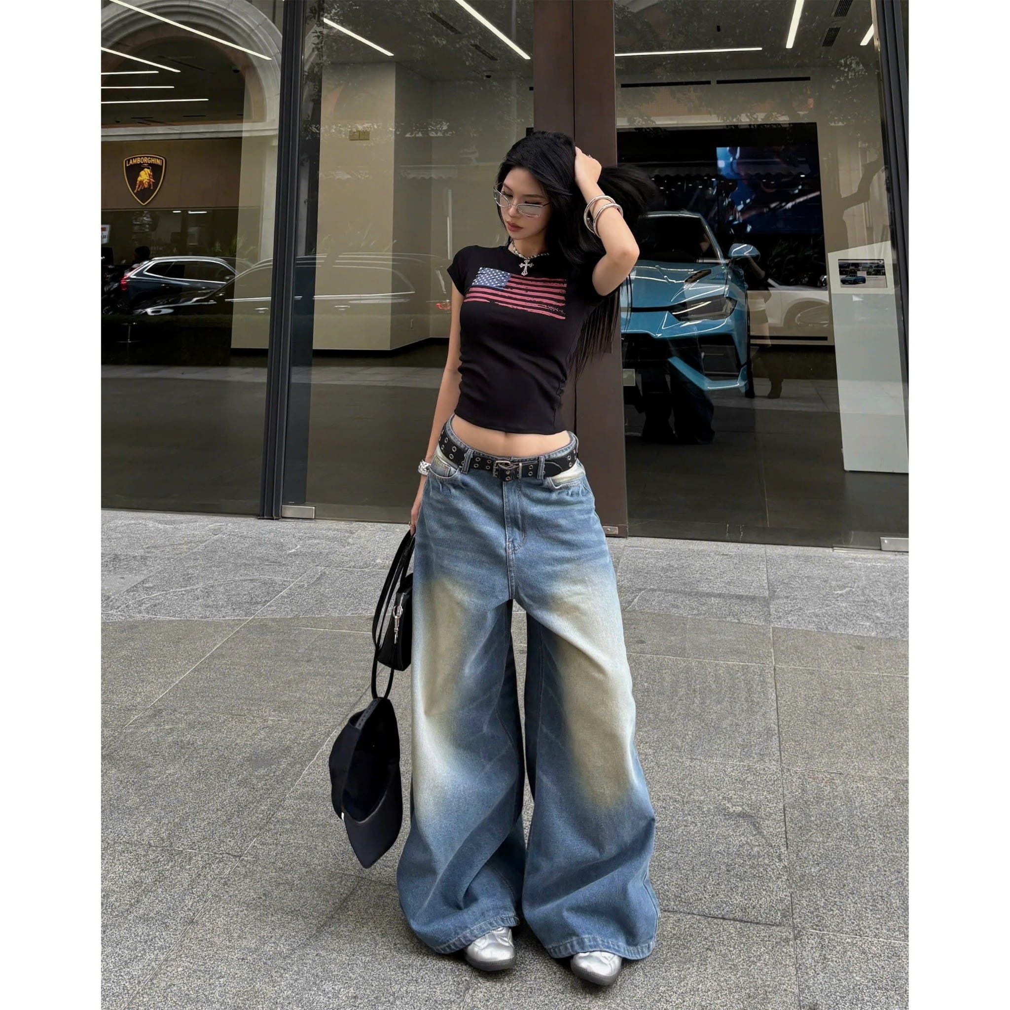  Quần jeans thêu cờ Mỹ ống rộng USA - KILLSYSTEM 