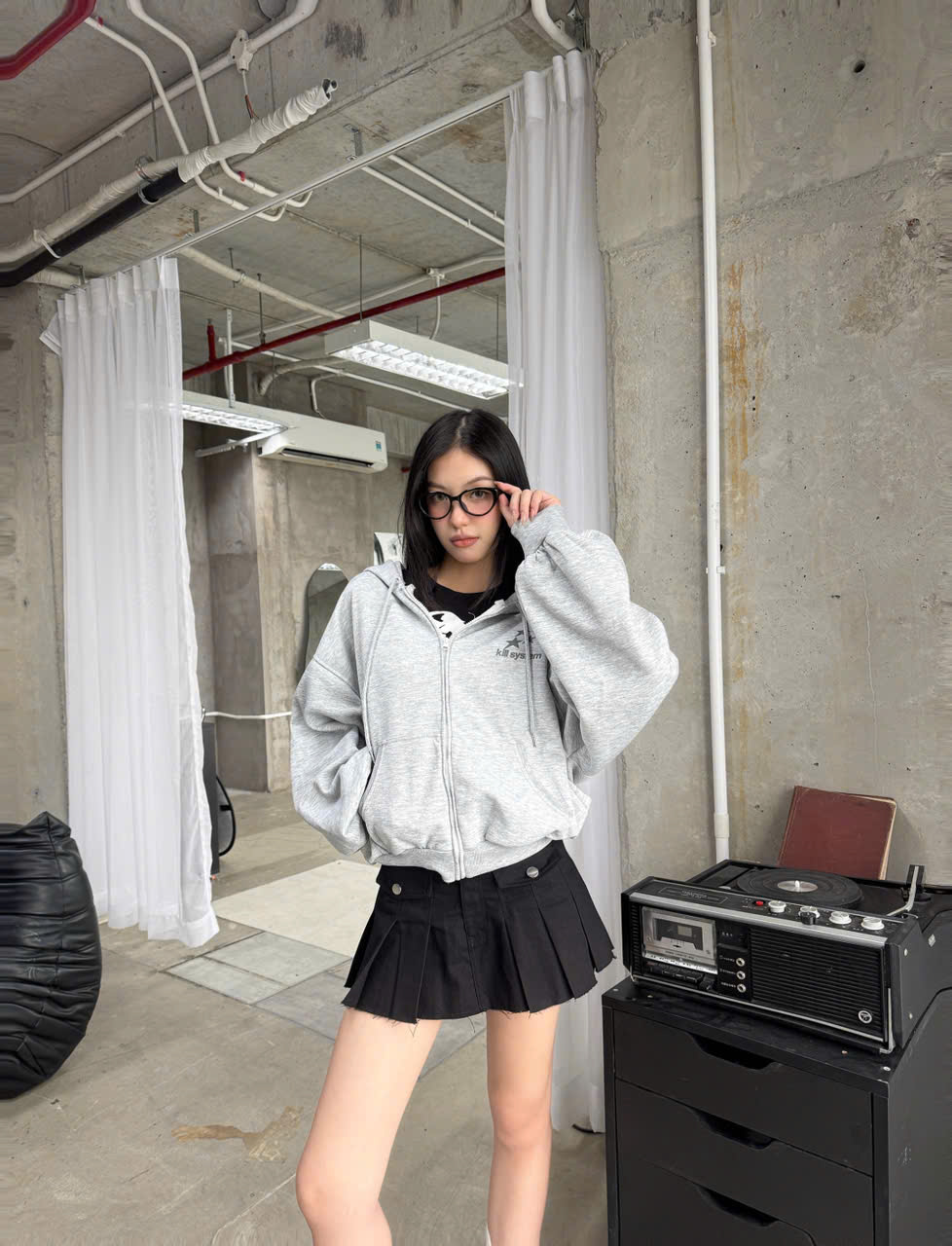 Áo hoodie zip nỉ form boxy in nhũ SUPER STAR - KILLSYSTEM 