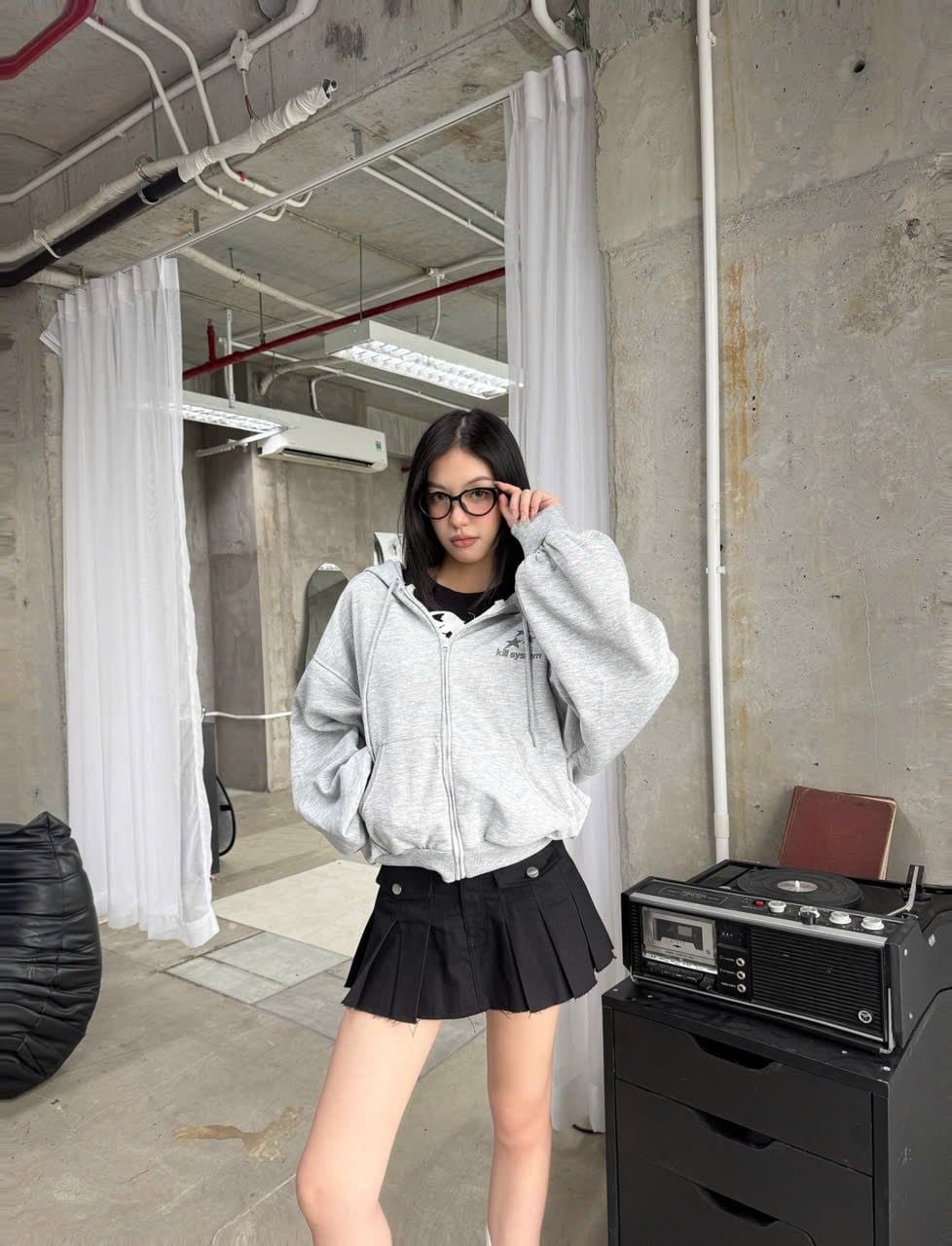  Áo hoodie zip nỉ form boxy in nhũ SUPER STAR - KILLSYSTEM 