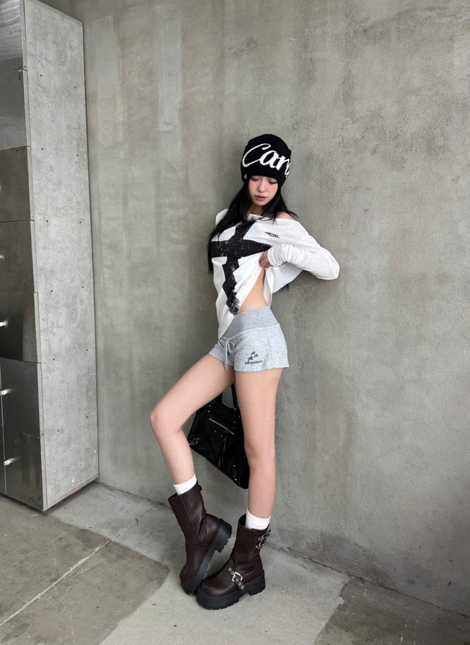  Quần short nỉ cạp trễ in nhũ SUPER STAR - KILLSYSTEM 