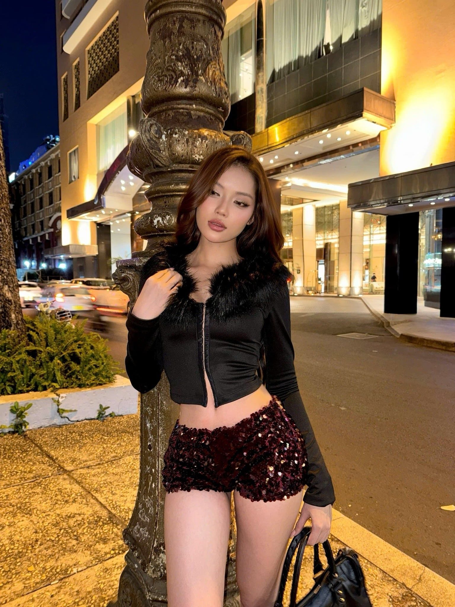  Áo cổ V phối lông tay dài siêu ôm FINE GIRL - KILL SYSTEM 