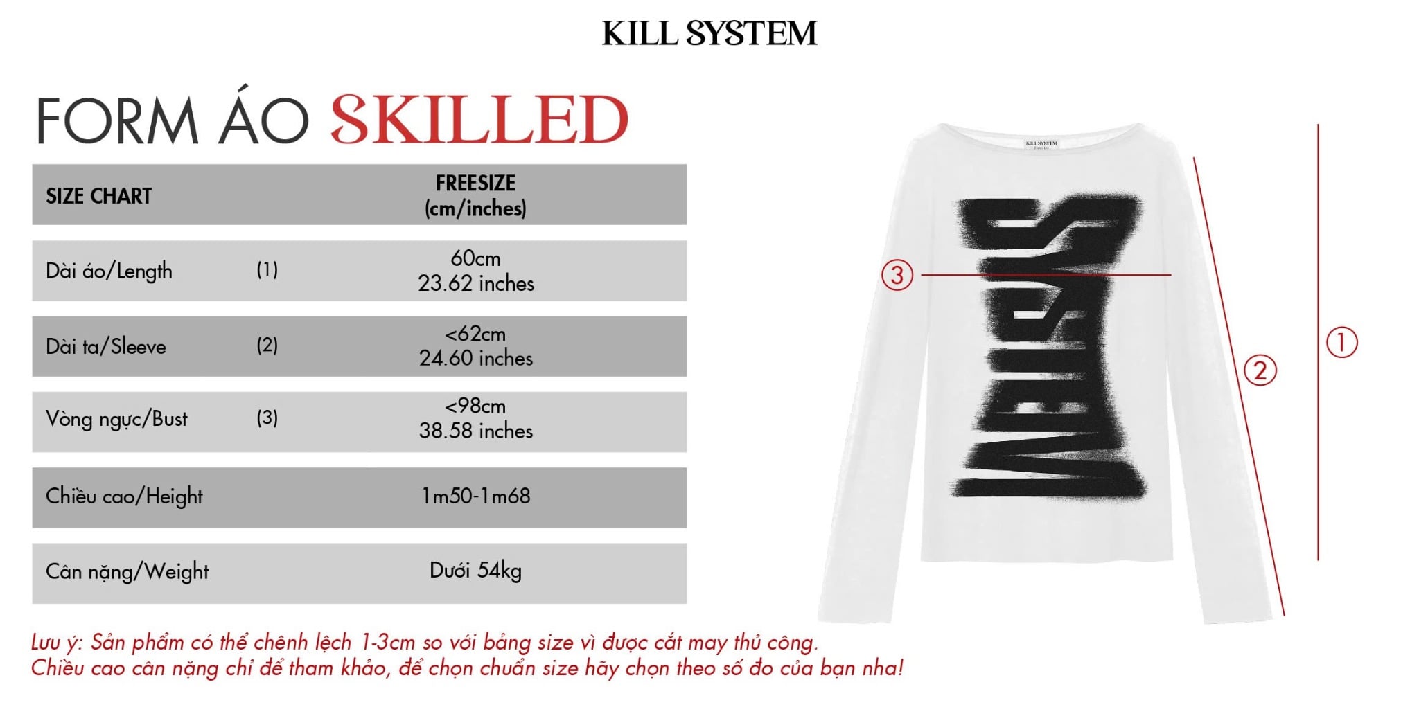  Áo thun tay dài xuyên thấu in hình chữ SKILLED - KILLSYSTEM 