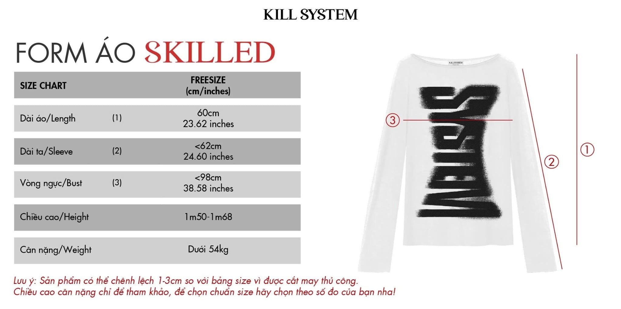  Áo thun tay dài xuyên thấu in hình chữ SKILLED - KILLSYSTEM 