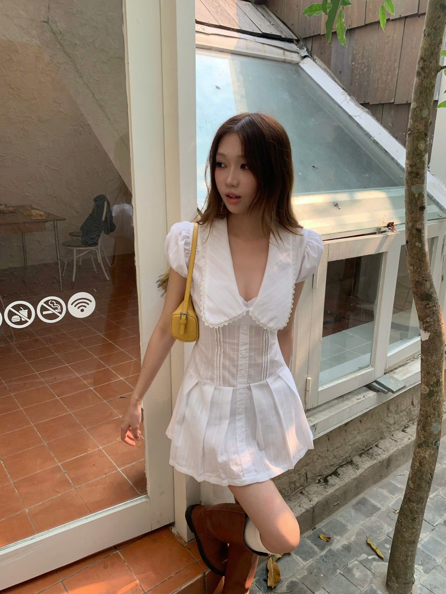  Đầm xếp ly tay phồng cổ chữ khoét sâu SYO - KILLSYSTEM 