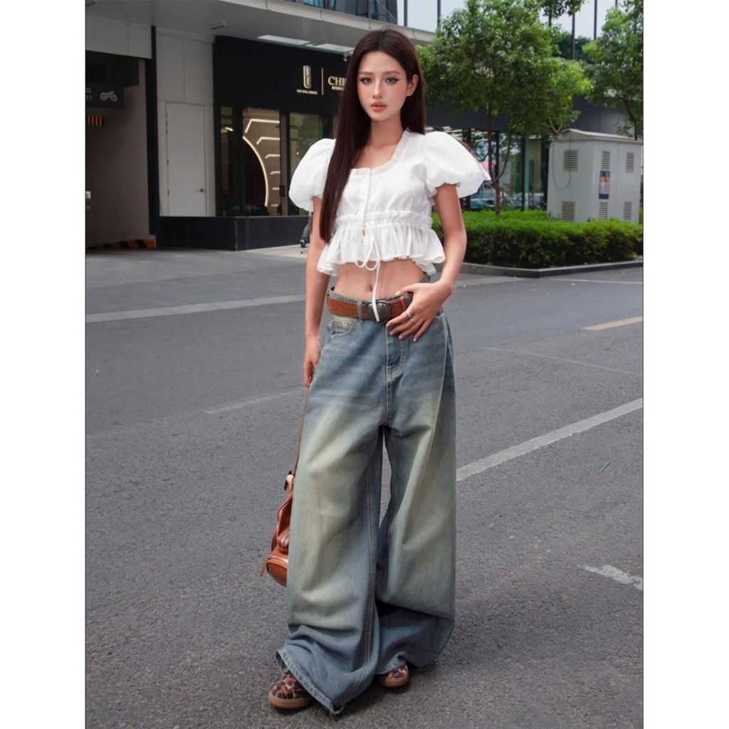  Quần Jeans nữ wash ống rộng Mountain - KILL SYSTEM 