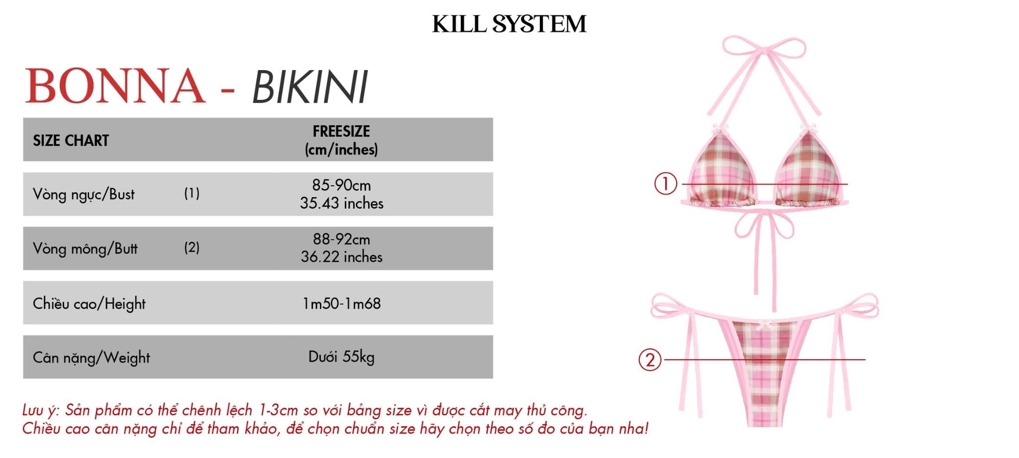  Bikini 2 mảnh caro viền hồng BONNA - KILLSYSTEM 