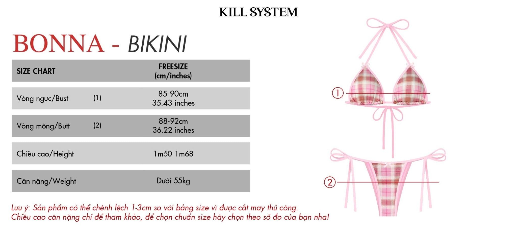  Bikini 2 mảnh caro viền hồng BONNA - KILLSYSTEM 
