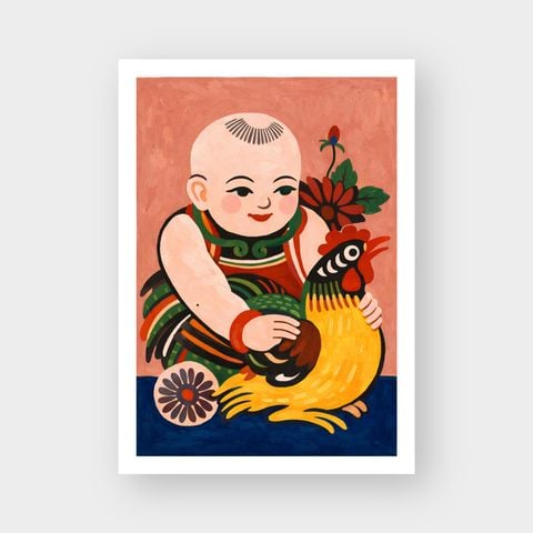  CHILD EMBRACING A ROOSTER 