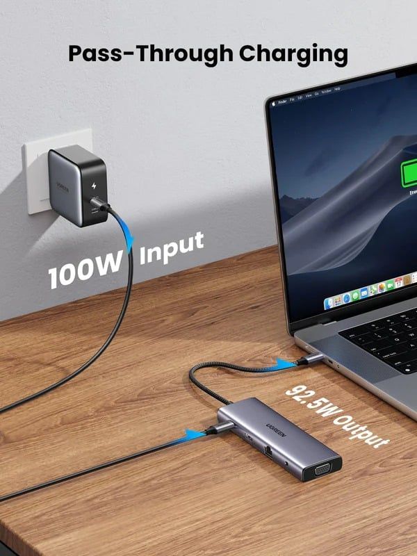  HUB chuyển đổi Type C Ugreen 15601 – USB-C sang 3xUSB-A 3.0 + HDMI + VGA+ RJ45(LAN) + SD/TF +3.5mm+PD 4K30Hz 