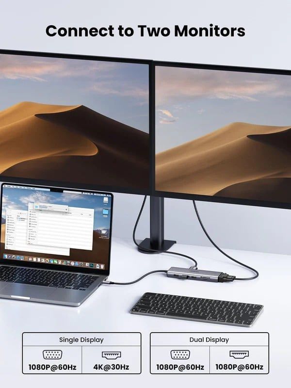  HUB chuyển đổi Type C Ugreen 15601 – USB-C sang 3xUSB-A 3.0 + HDMI + VGA+ RJ45(LAN) + SD/TF +3.5mm+PD 4K30Hz 