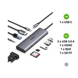  HUB chuyển đổi Type C Ugreen 15601 – USB-C sang 3xUSB-A 3.0 + HDMI + VGA+ RJ45(LAN) + SD/TF +3.5mm+PD 4K30Hz 