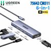  Hub 6 in 1 USB-C sang Displayport Ugreen 75642 CM511, Hỗ Trợ 4K/60Hz, USB-A 3.0 x3, USB-C x1, PD 100W 