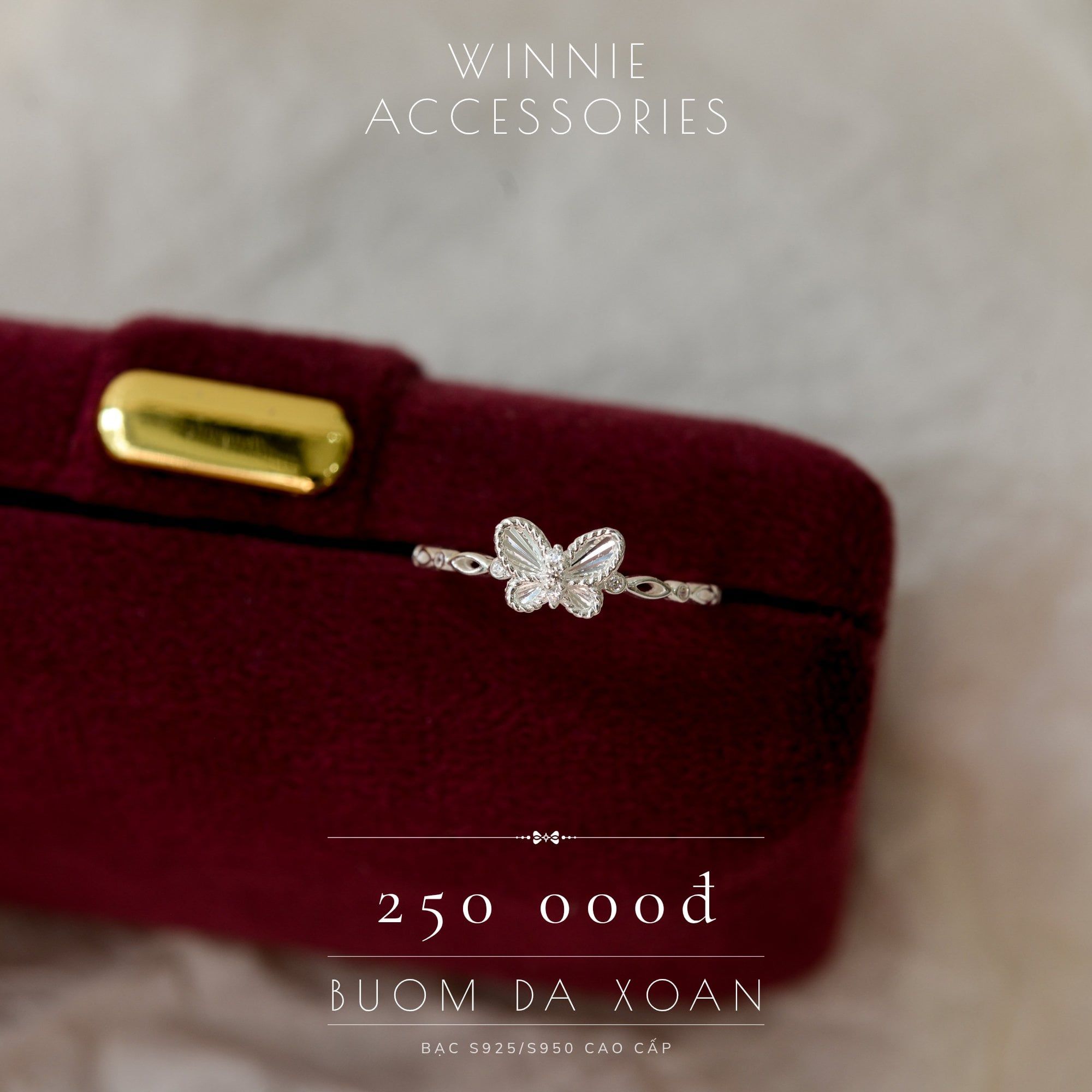  Nhẫn Bạc S925 Bướm Đá Xoắn 