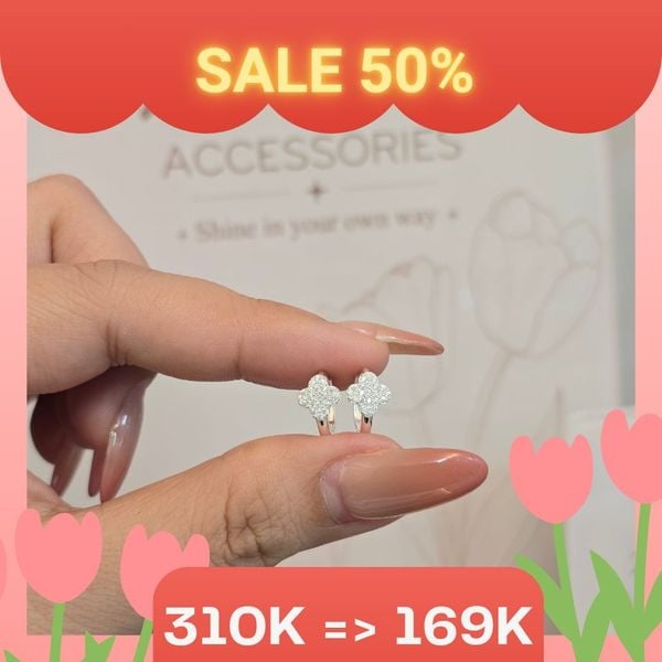  Hoa tai Bạc S925 Khoen 4 Lá 