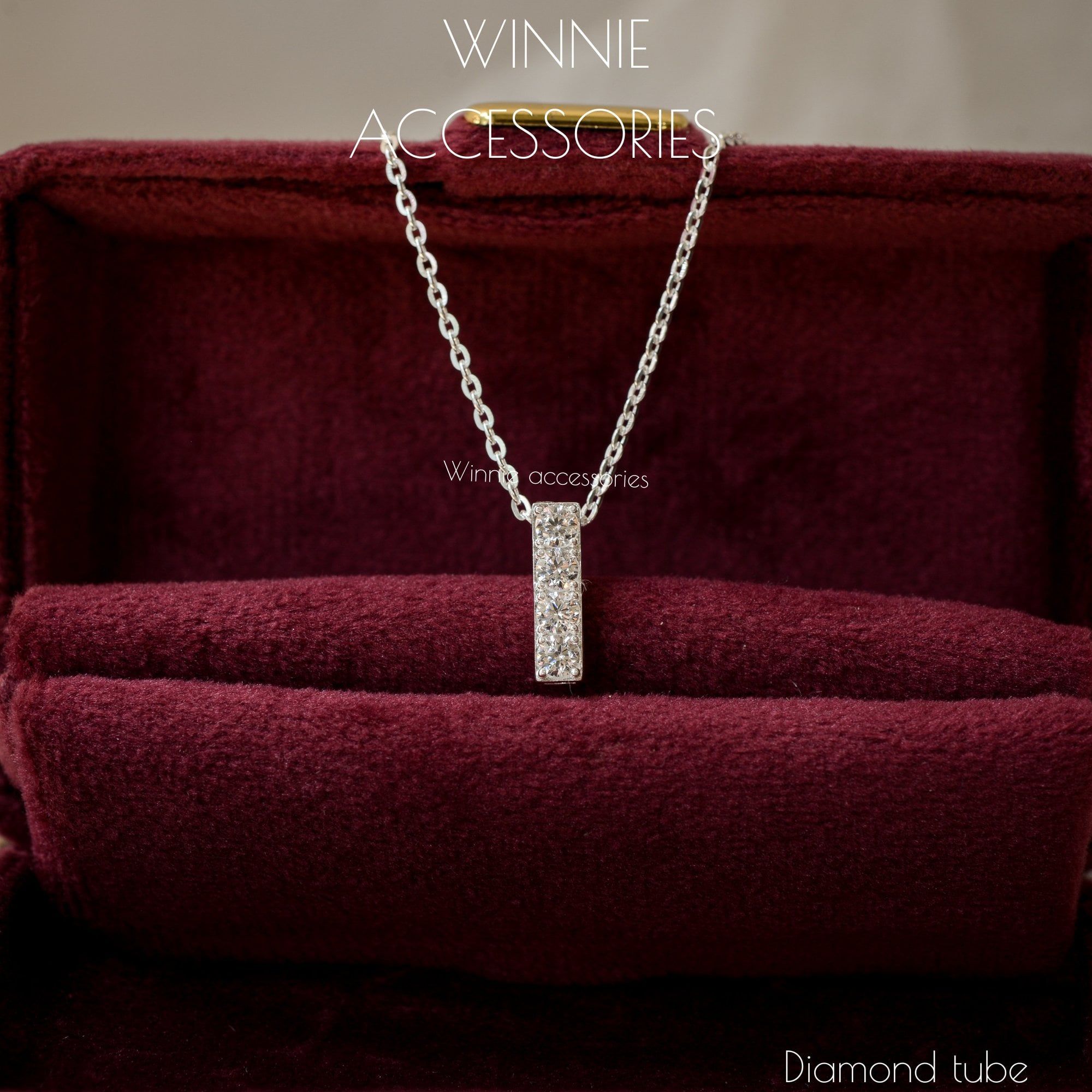  Charm Dây chuyền Bạc S925 Diamond tube (Không kèm dây) 