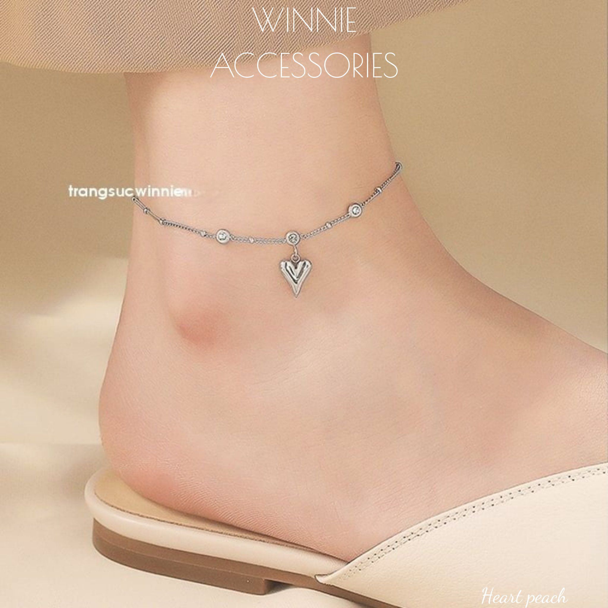  Lắc chân titan Heart peach B 