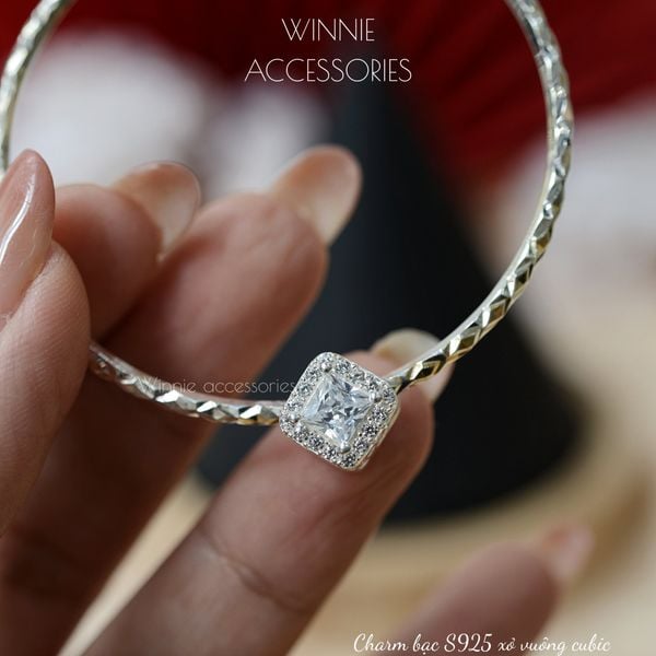  Charm Bạc S925 Xỏ vuông cubic 