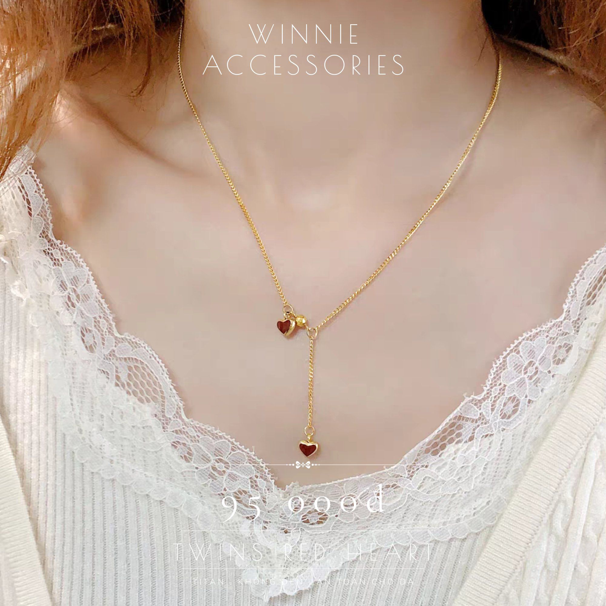 Dây chuyền Titan Twins red heart 